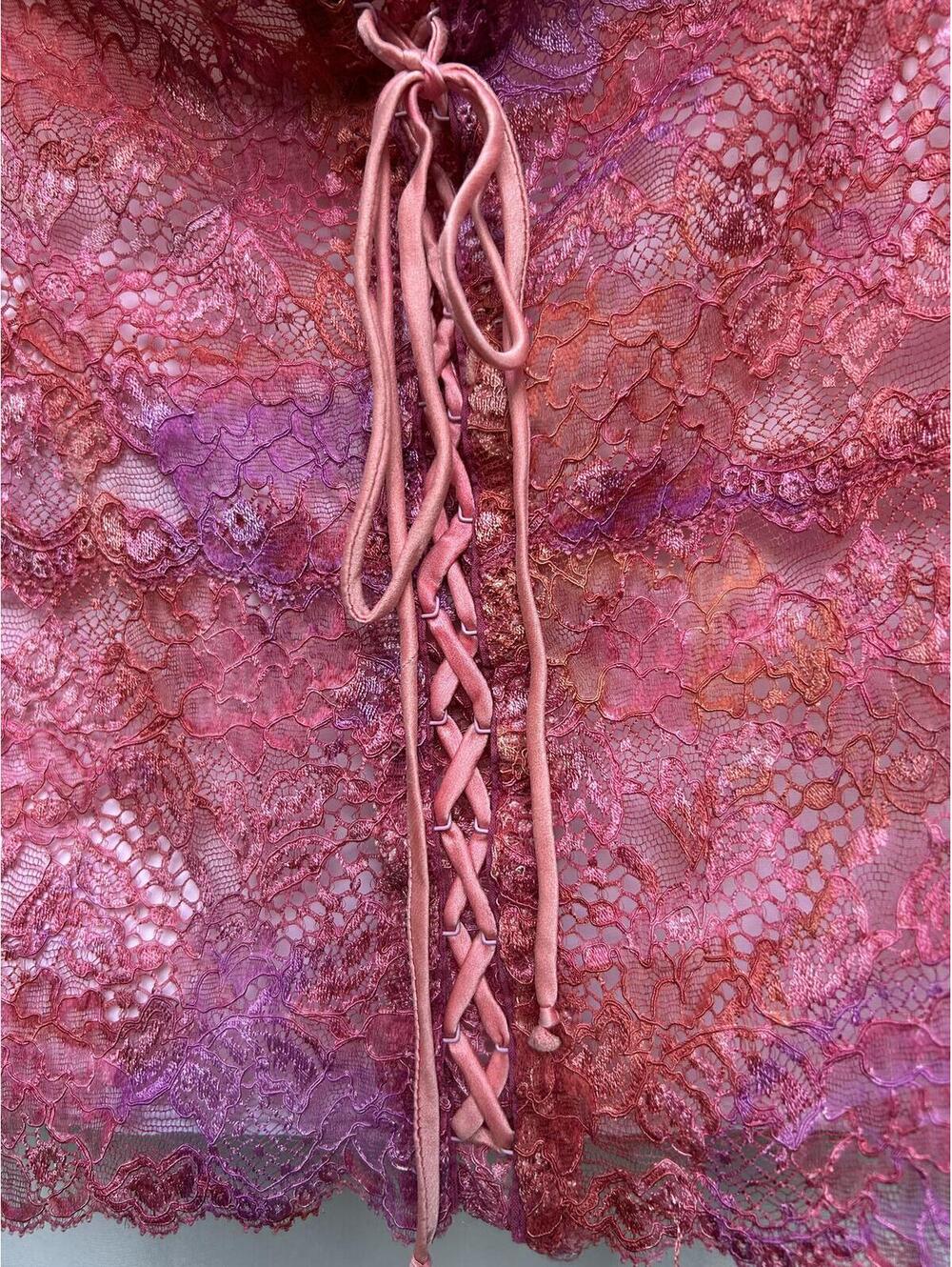 Y2K Leigh Bantivoglio Lace Corset Crop Top Pink Lace Up Womens Medium - Picture 4 of 6